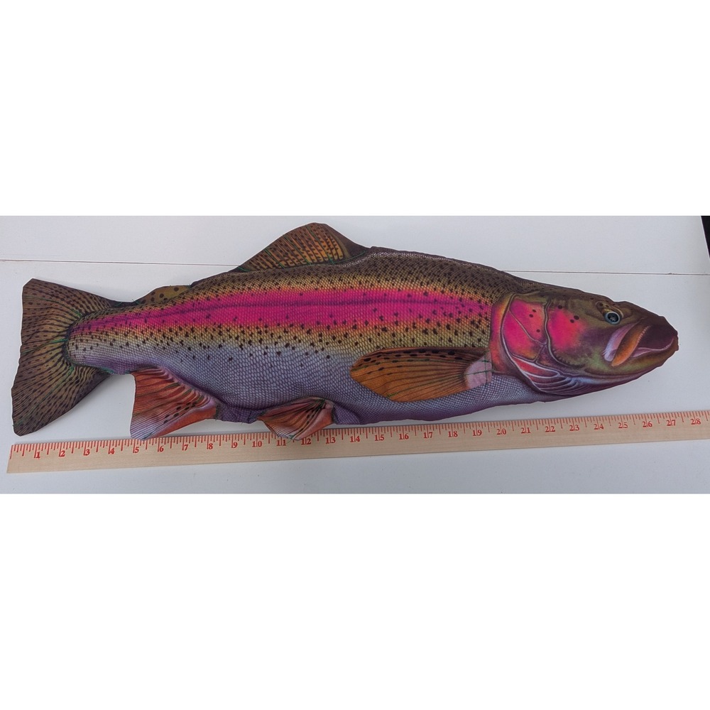 Realistic Rainbow Trout Fish Plush Pillow Novelty Cabin Decor 26 Inch - Picture 4 of 7